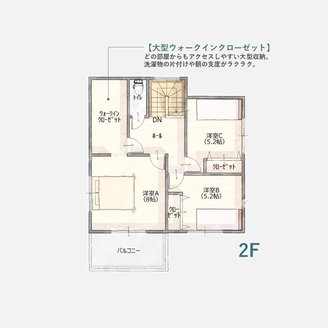 インナーテラスのある間取り図と回遊動線